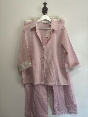 Vanity Fair Light Pink Satin Pajama Set with White Trim